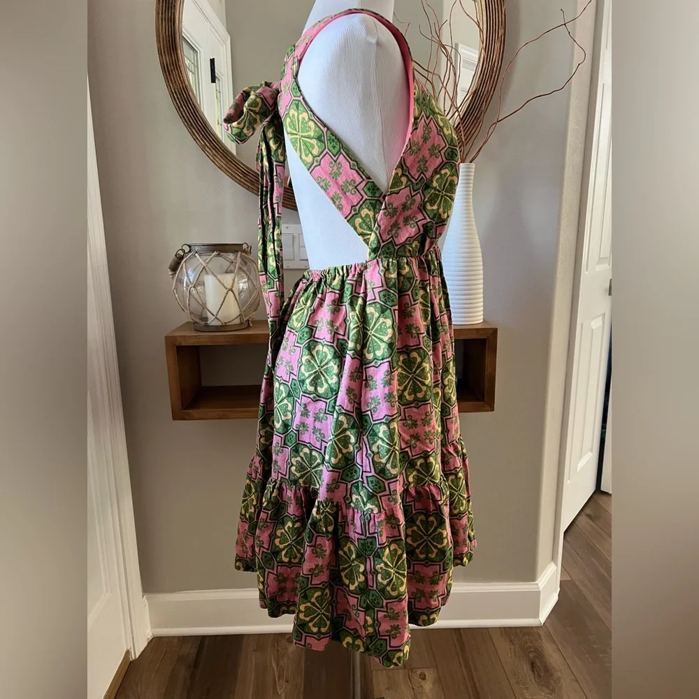 House of Harlow 1960 Linen Blend Halter Dress geometric and floral pattern Small - Picture 4 of 9